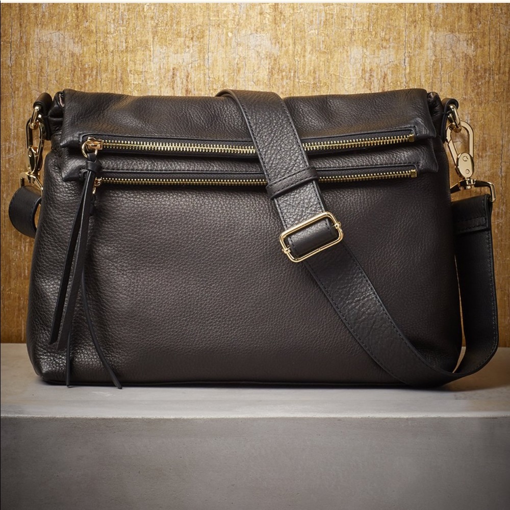 MARGOT NEW YORK Mickey Double Zip Hobo Black-Gold